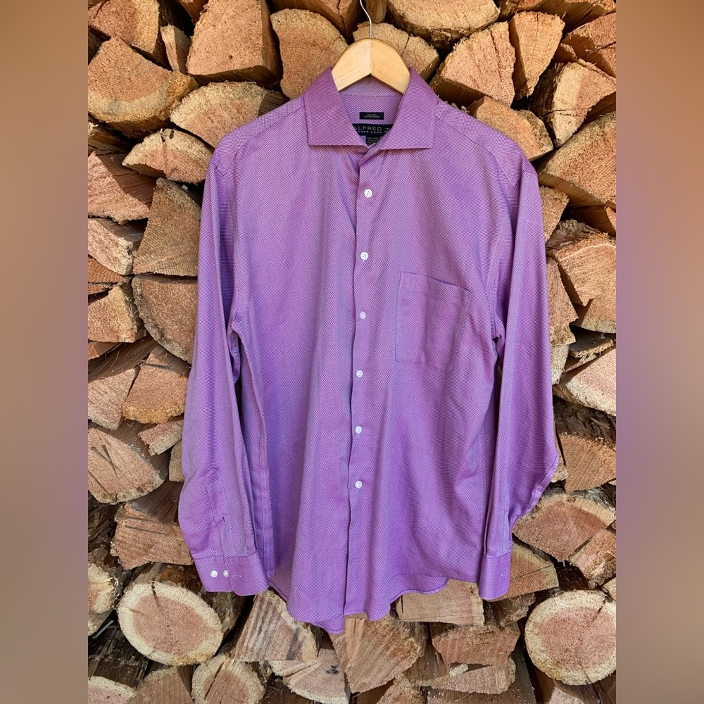 Cotton Purple Button Up Work Dress‎ Shirt Men Extra Large Alfred Sung